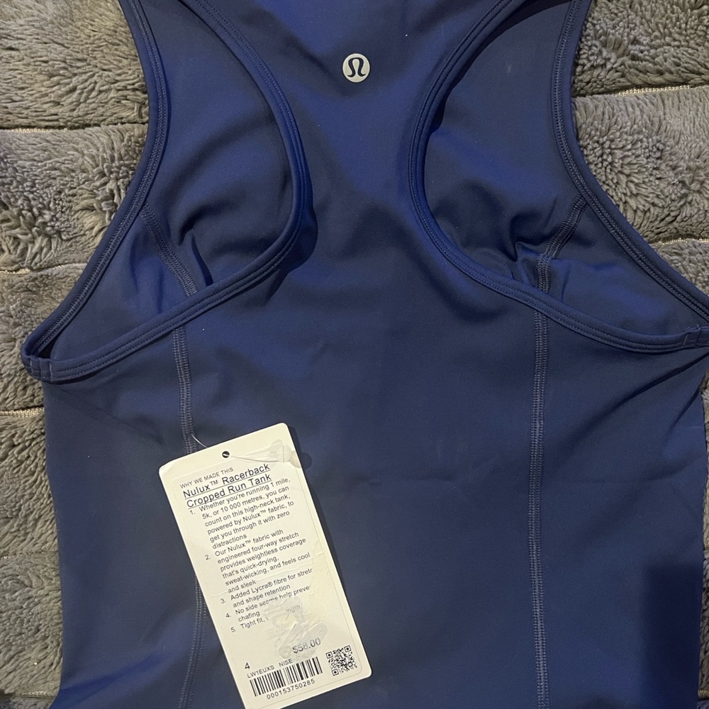 lululemon athletica Women's Nulux Racerback Cropped Run Tank (NISE) NWT - Picture 2 of 4